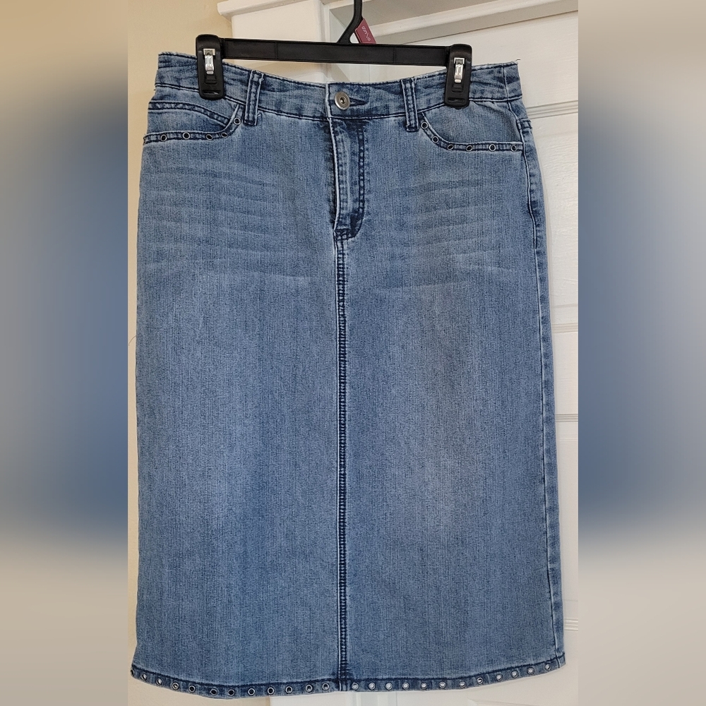 CHristopher & Banks Blue Jean Denim Midi Skirt sz 6